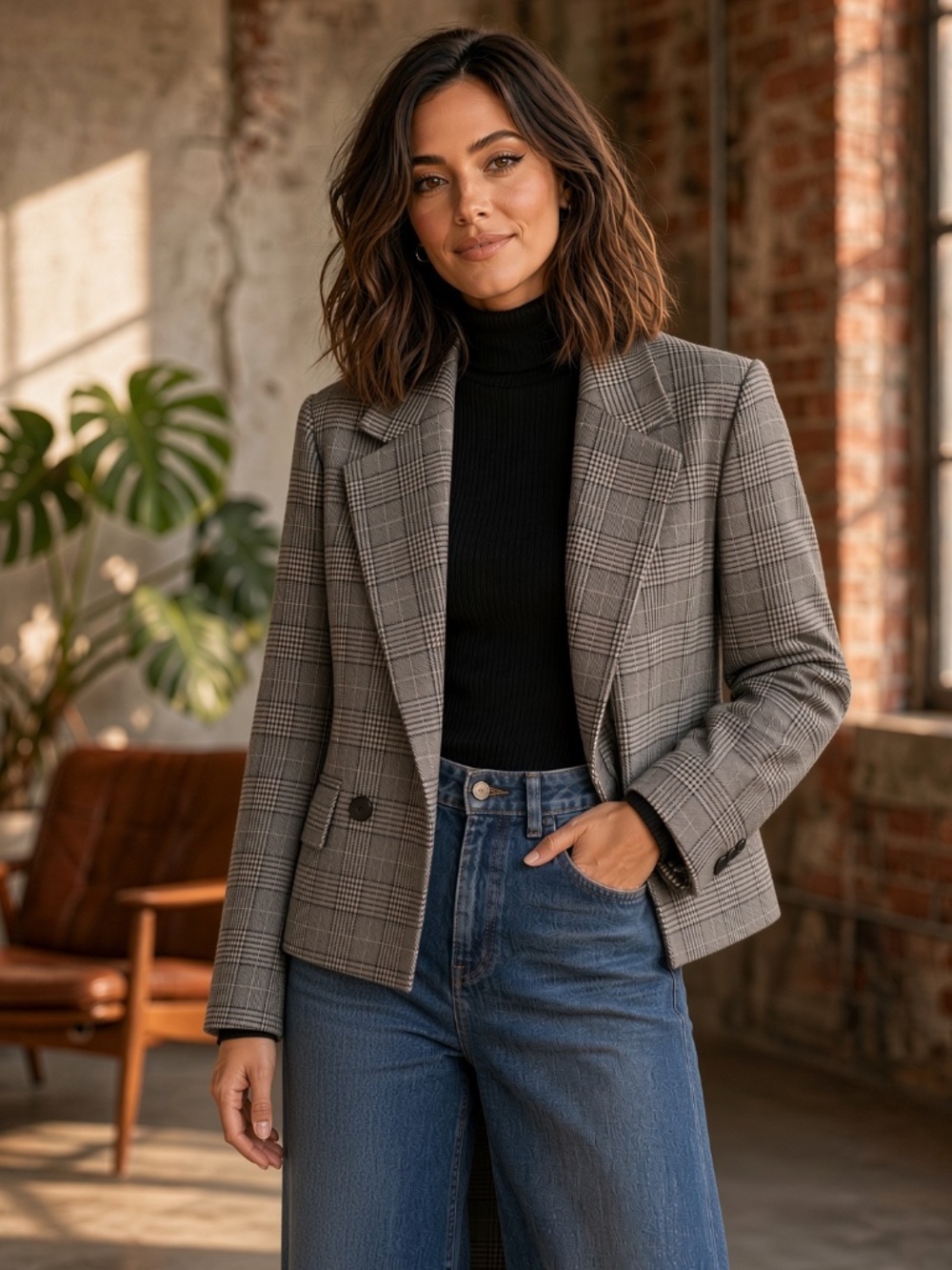 Plaid Blazer Preppy Fall Work Jacket